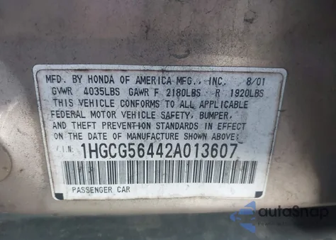 2002 Honda Accord 2.3 Lx from USA, damaged, VIN 1HGCG56442A013607